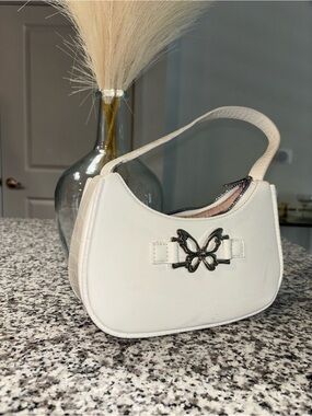 White Butterfly-Accent Shoulder Bag